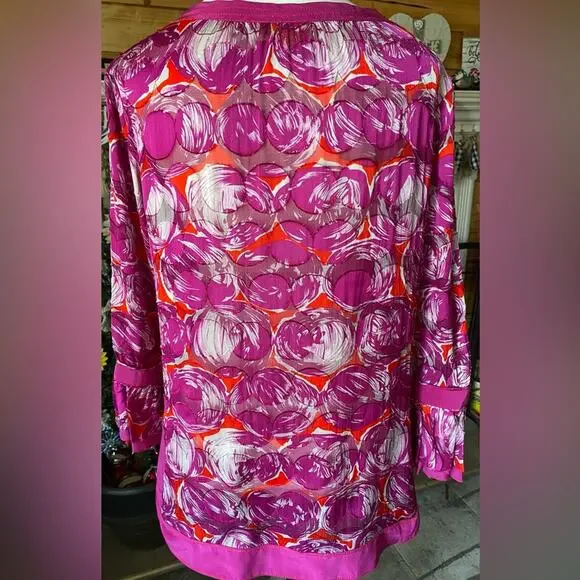 Tory Burch Sz 4 Gwenna Deep Pink Floral Keyhole Oval Ruffled front Tie front - Picture 11 of 14